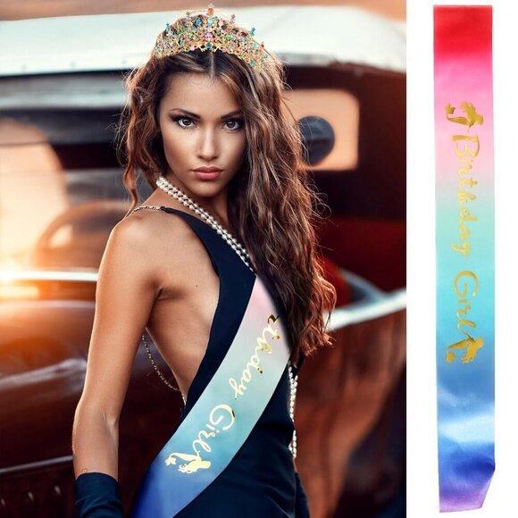 Rainbow Crystal Tiara Crowns for Women Girls Elegant Princess Birthday